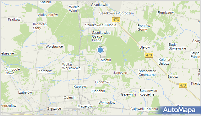 mapa Mostki, Mostki gmina Zduńska Wola na mapie Targeo